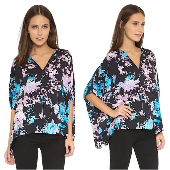 Diane Von Furstenberg Tops - Diane Von Furstenberg Kora Black Floral Daze Sky Mauve Silk Oversized Blouse Top